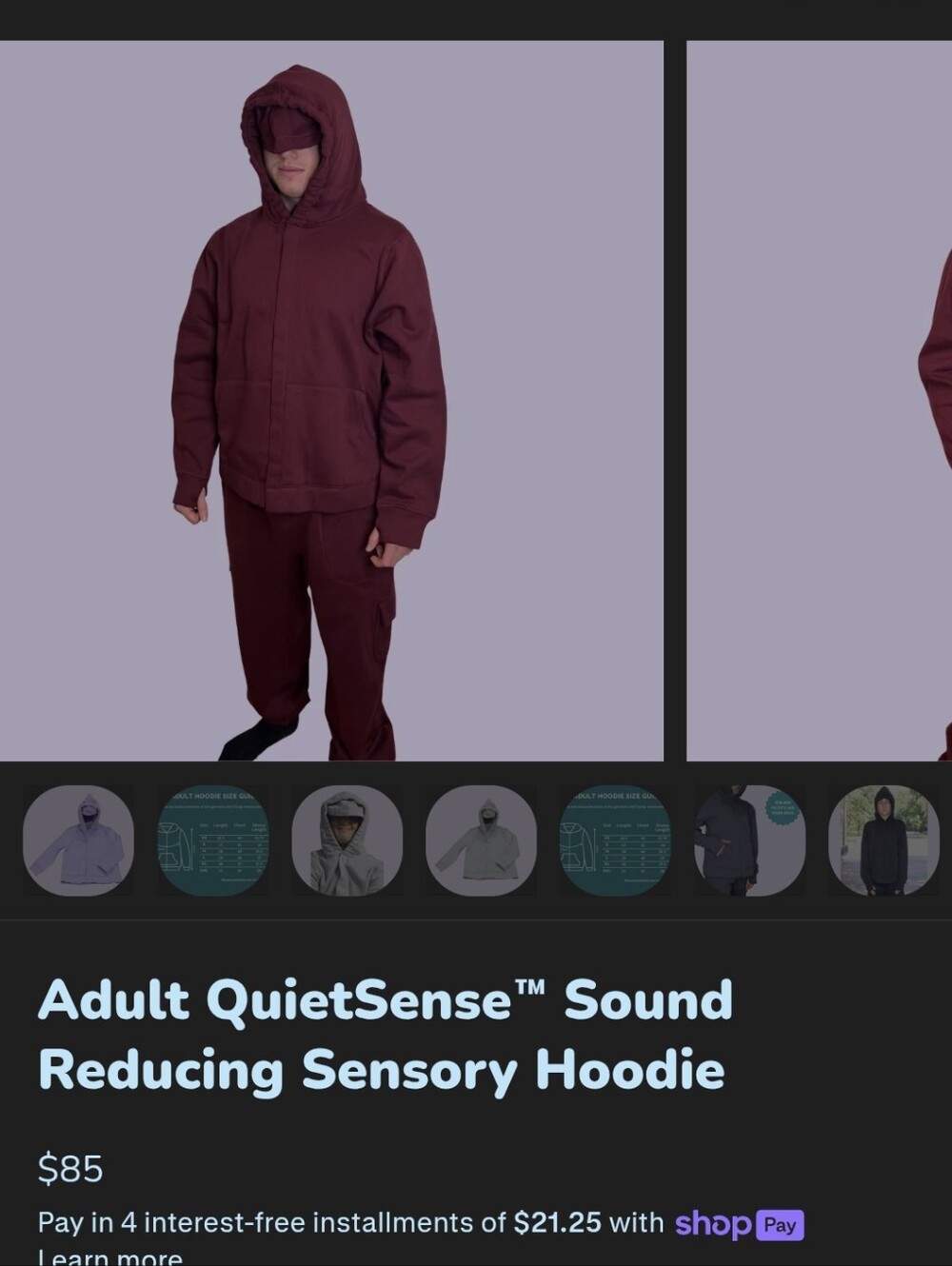 Sensational You Men's Burgundy Hooded Sweatshirt Noise Sensoring Autism Magnetic
